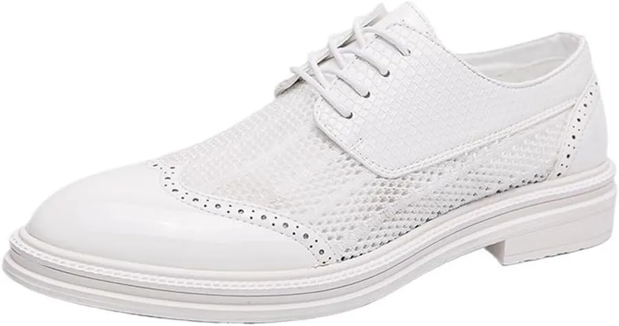 Soft Bottom Casual Shoes Cutout Comfortable Cap Toe Oxfords Lace Up Breathable Non Slip Rubber Sole Leather Shoes