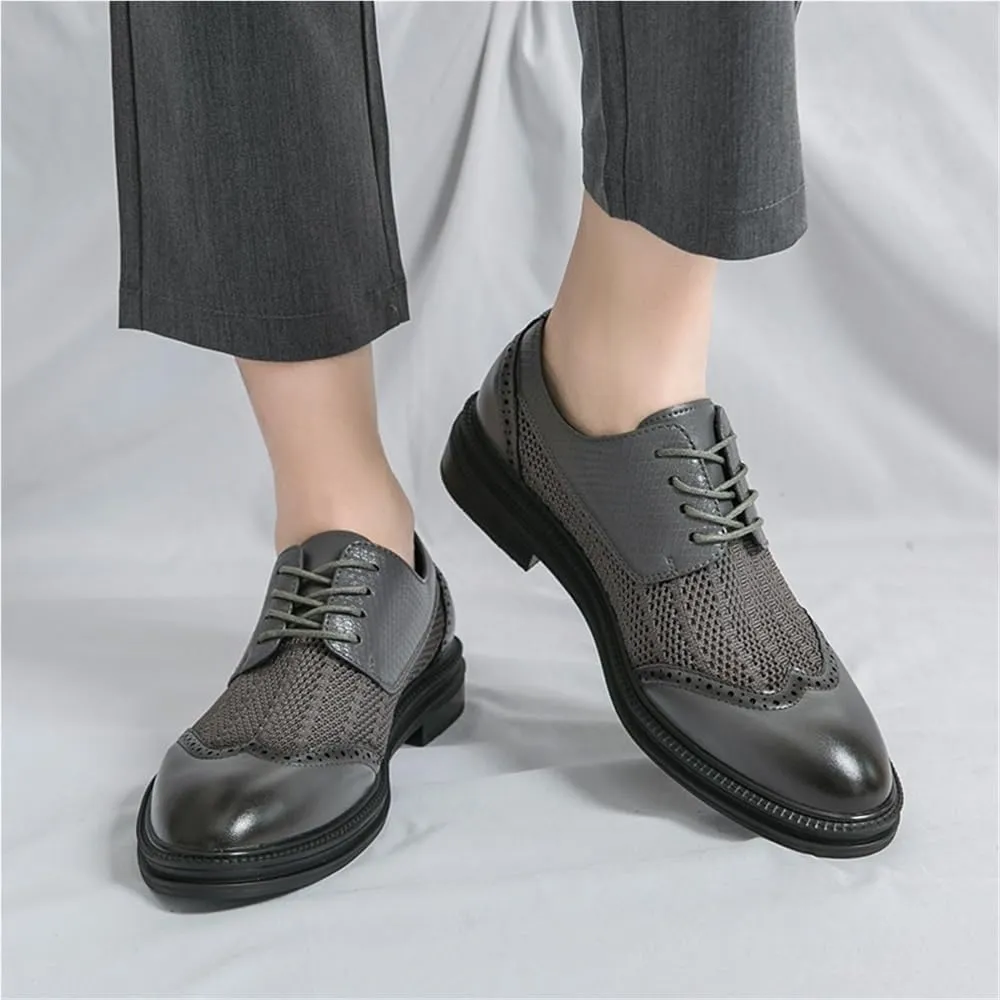 Soft Bottom Casual Shoes Cutout Comfortable Cap Toe Oxfords Lace Up Breathable Non Slip Rubber Sole Leather Shoes