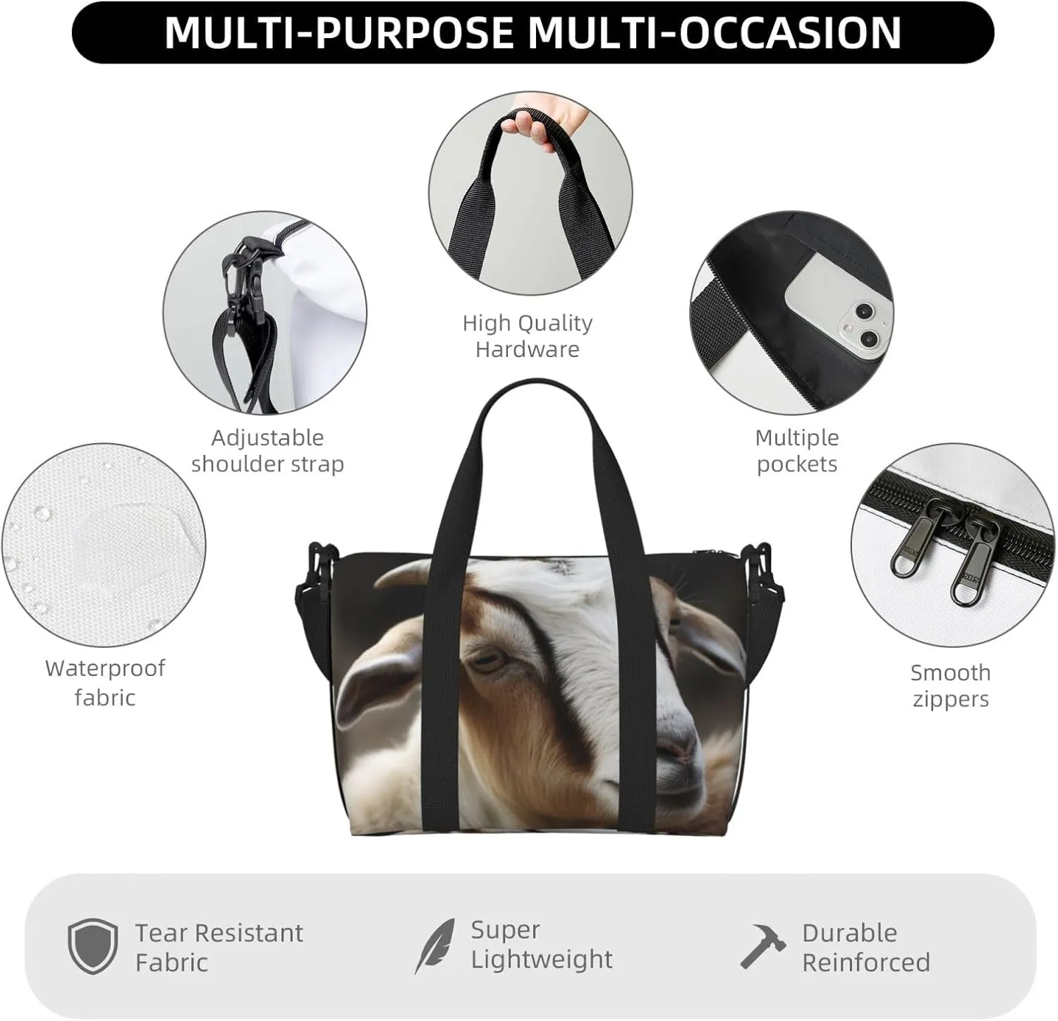 Sports Gym Bag for Women Men Travel Duffel Bag Tote Animals Goat Weekender Bag Canvas Carry on Overnight Bag for Travel Swimming Fitness Workout Sports Duffle Bag