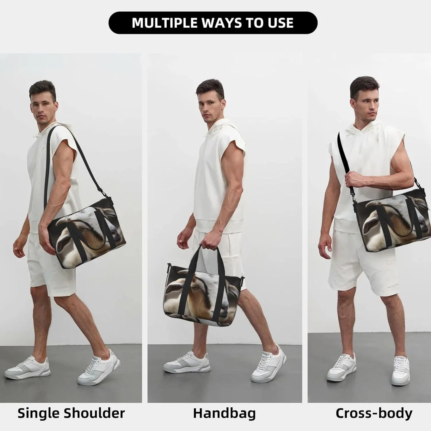 Sports Gym Bag for Women Men Travel Duffel Bag Tote Animals Goat Weekender Bag Canvas Carry on Overnight Bag for Travel Swimming Fitness Workout Sports Duffle Bag