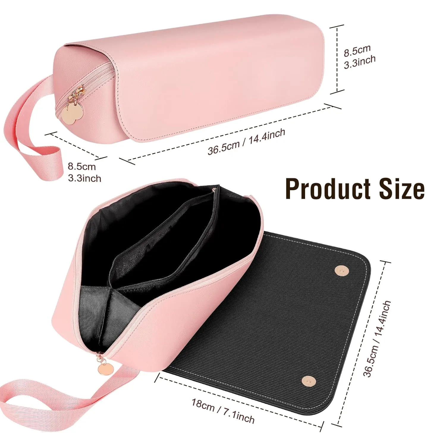 SS 2 in 1 Hair Tools Travel Bag with Heat Resistant Mat, Flat Iron Travel Case for Curling Iron, Hair Straightener, Fat iron, Waterproof Toiletry bag for Women, Pink