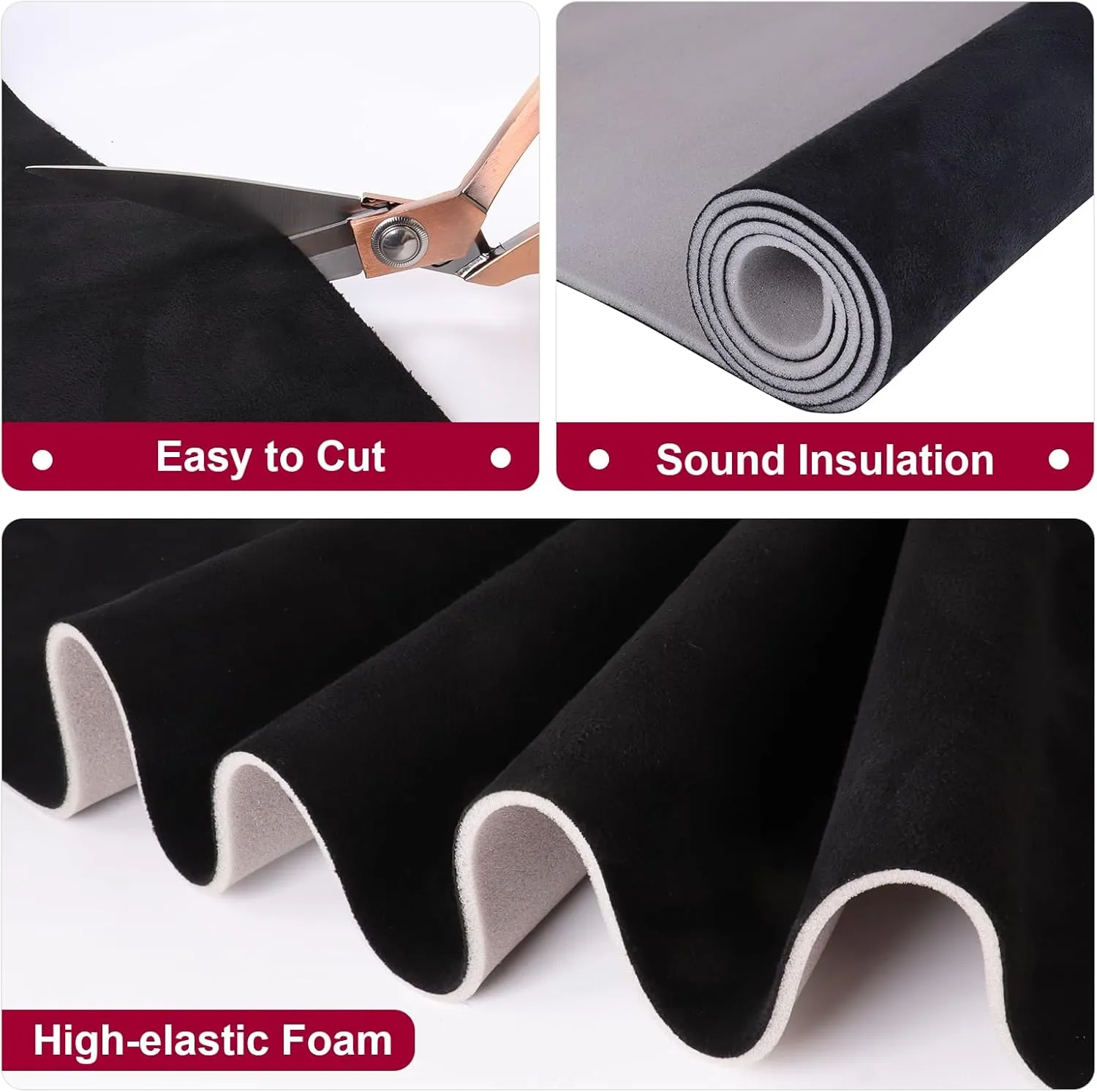 Suede Headliner Fabric 60" W×96" L with Foam Backing Black Auto Suede Headliner Material Car Roof Upholstery Fabric for Truck RV SUV Boat Home Repair Replacement