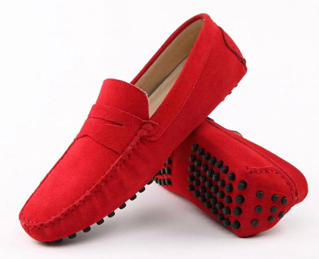 TDA Men's Stripe Multi Color Hot Suede Moccasin Loafers Boat Shoes