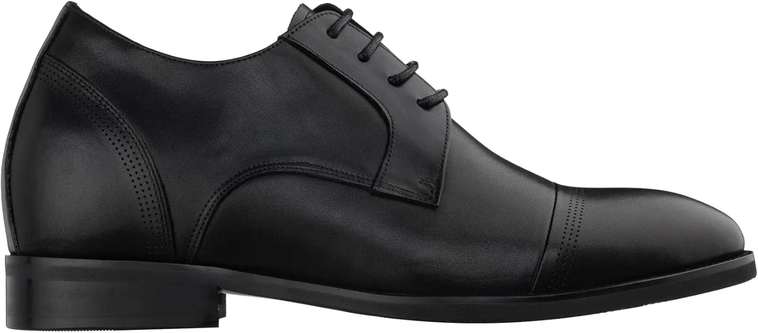 TOTO Men's Invisible Height Increasing Elevator Shoes - Black Premium Leather Lace-up Micro-Perforated Formal Derby Oxfords - 2.8 Inches Taller - K9277- Size 12 D(M) US