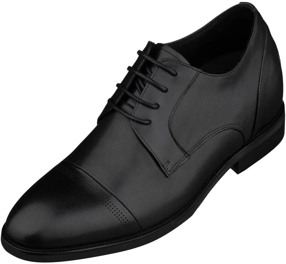 TOTO Men's Invisible Height Increasing Elevator Shoes - Black Premium Leather Lace-up Micro-Perforated Formal Derby Oxfords - 2.8 Inches Taller - K9277- Size 12 D(M) US