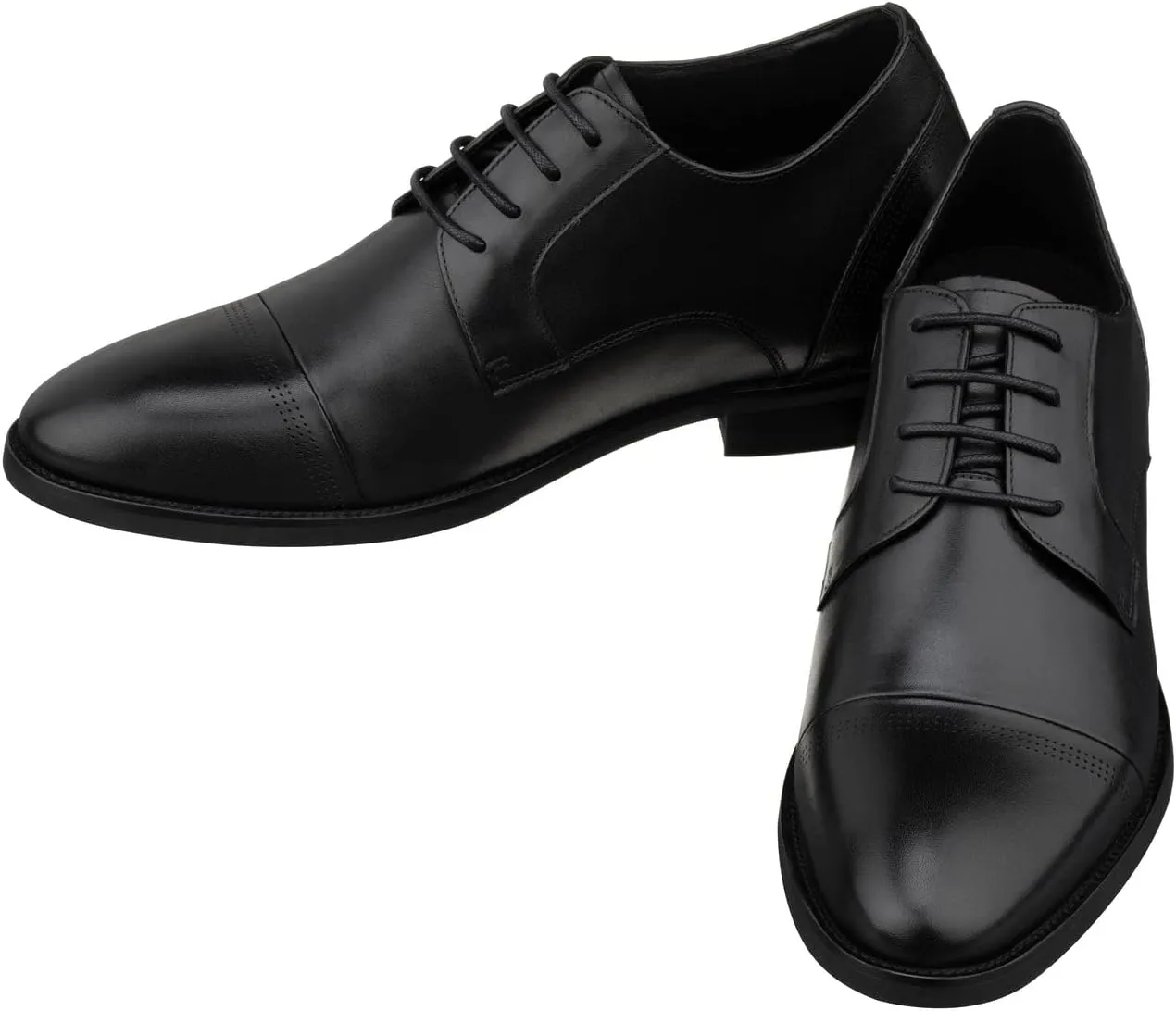 TOTO Men's Invisible Height Increasing Elevator Shoes - Black Premium Leather Lace-up Micro-Perforated Formal Derby Oxfords - 2.8 Inches Taller - K9277- Size 12 D(M) US