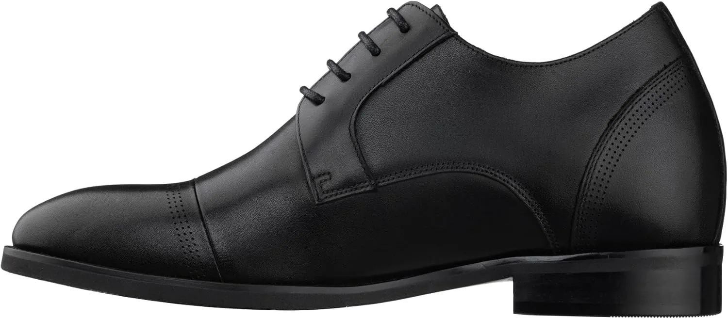 TOTO Men's Invisible Height Increasing Elevator Shoes - Black Premium Leather Lace-up Micro-Perforated Formal Derby Oxfords - 2.8 Inches Taller - K9277- Size 12 D(M) US