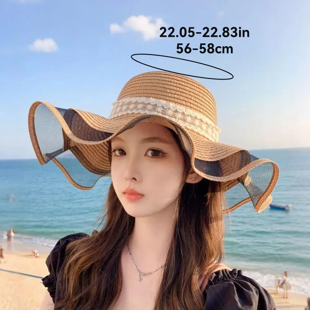 Women Beach Hat Straw Wide Brim Summer Sun Protection Hats for Travel Party