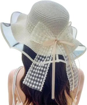 Women Beach Hat Straw Wide Brim Summer Sun Protection Hats for Travel Party