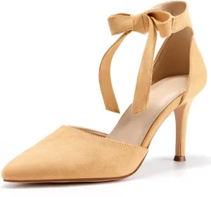 Womens High Heel Pointed Toe Pumps Ankle Tie Classic Office Special Dress Party Shoes