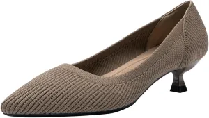 Women's Kitten Heels Pointed Toe Knit Pumps Slip On Foldable Comfortable Casual Formal Dress Shoes
