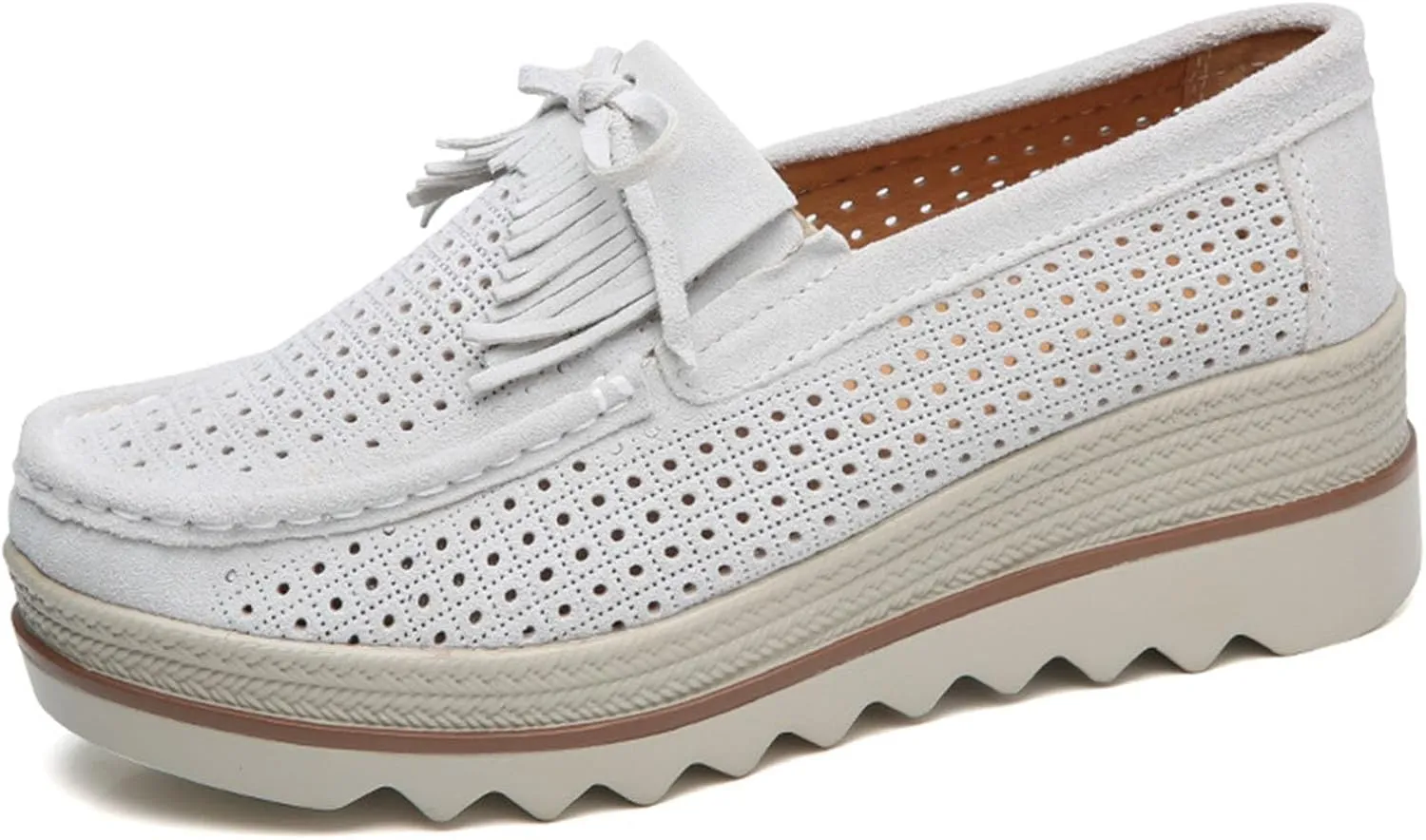 Women's Leather Platform Loafers Faux Suede Comfort Moccasins Comfortable Thick Soled Breathable Loafers