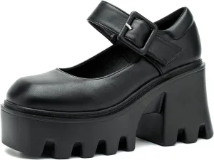 Women's Lolita Platform Mary Janes Shoes Lug Sole Gothic Chunky Heel Uniform Pumps with Ankle Strap