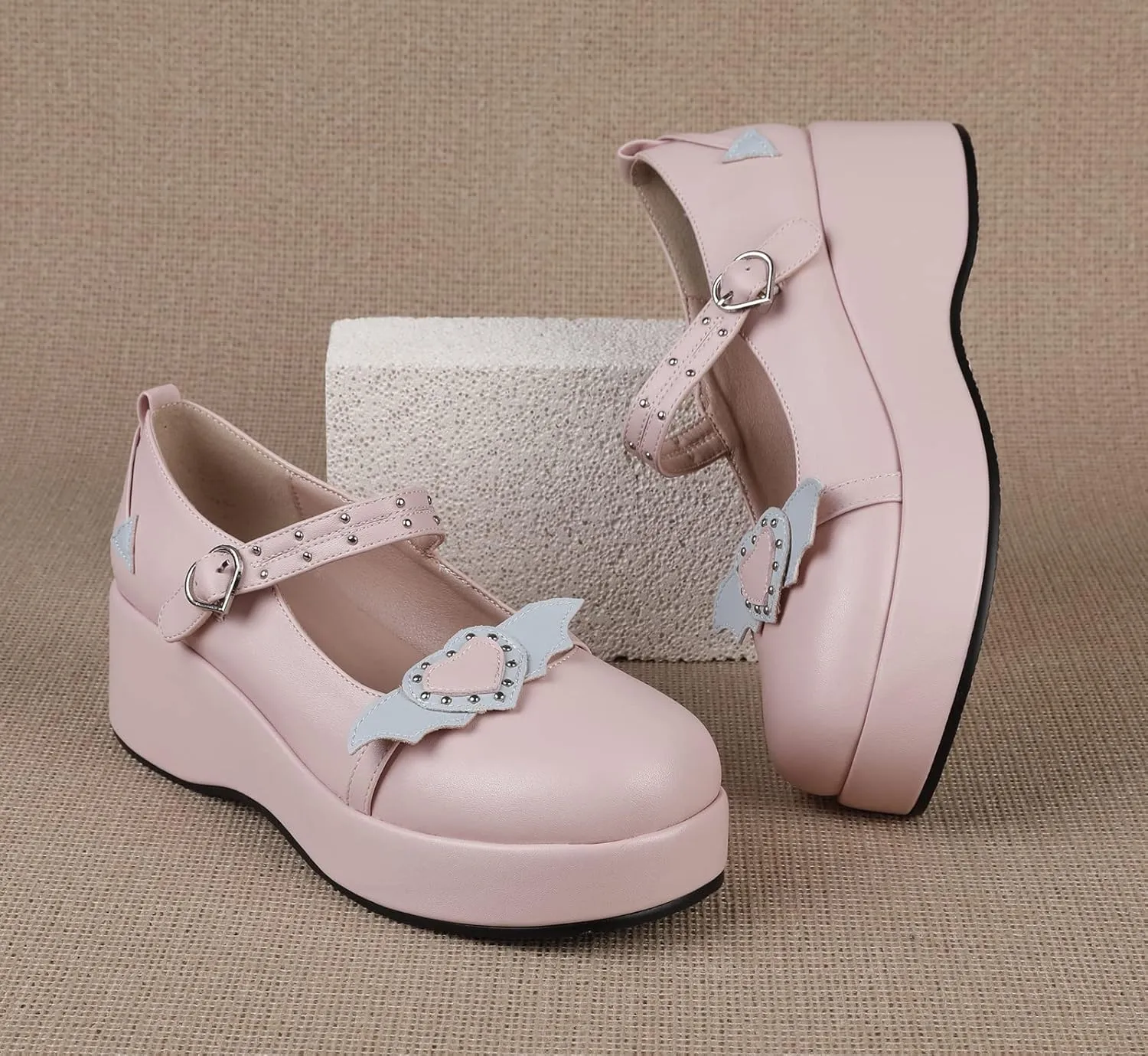 Women's Mary Jane Shoes Lolita Round Toe Block Heels Gothic Sweet Heart Floral Oxfords Ankle T-Strap Platform Dress Shoes Classic Gothic Pumps