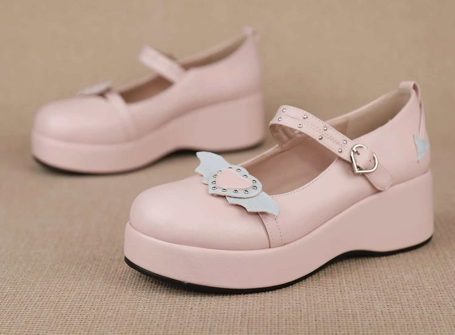 Women's Mary Jane Shoes Lolita Round Toe Block Heels Gothic Sweet Heart Floral Oxfords Ankle T-Strap Platform Dress Shoes Classic Gothic Pumps