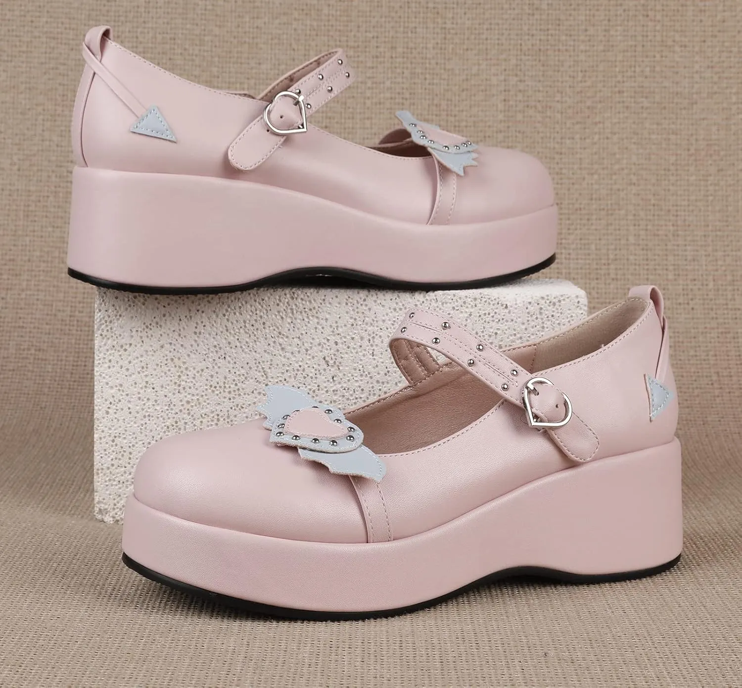 Women's Mary Jane Shoes Lolita Round Toe Block Heels Gothic Sweet Heart Floral Oxfords Ankle T-Strap Platform Dress Shoes Classic Gothic Pumps