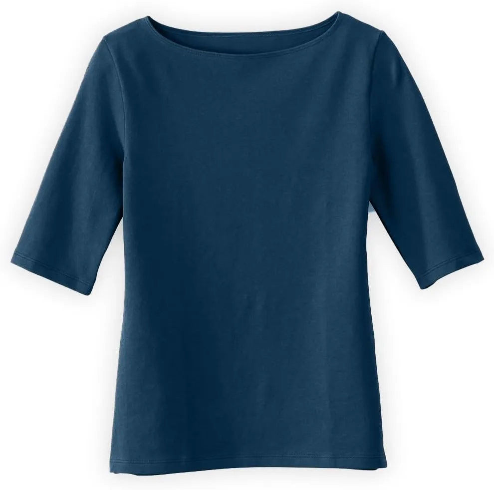 Women's Organic Pima Cotton Half Sleeve Boat Neck Top