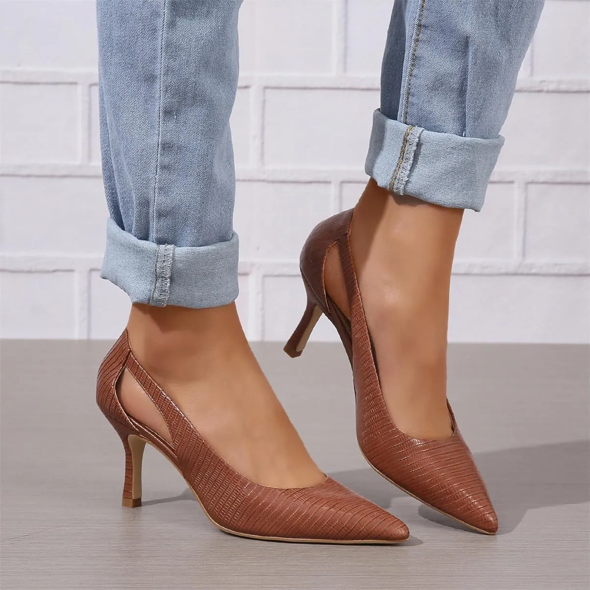 Women's Pumps Pointed Toe Pump Shoes Kitten Heel Comfort Cut Out Dress Shoes for Office Wedding Party Dressy Casual, US Size 5-11