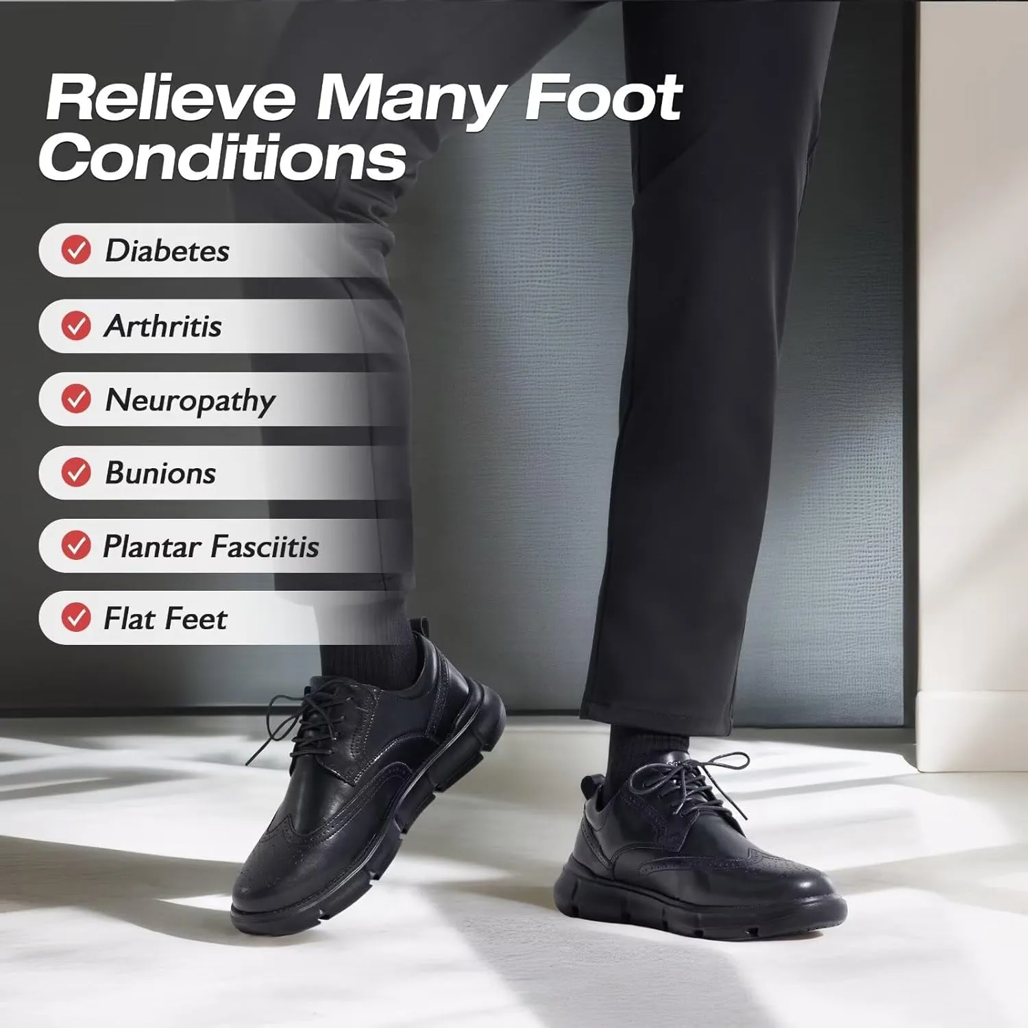 XPACS Men's Orthopedic Leather Dress Walking Shoes: Comfortable Arch Support Orthotic Plantar Fasciitis Business Formal Oxford, Flat Feet Casual Tennis Working Shoes for Foot and Heel Pain Relief