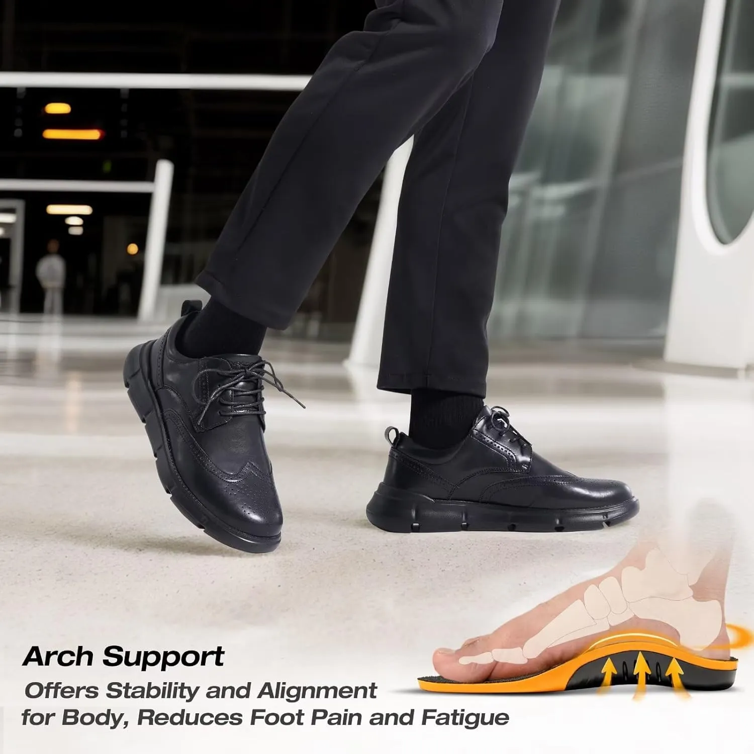 XPACS Men's Orthopedic Leather Dress Walking Shoes: Comfortable Arch Support Orthotic Plantar Fasciitis Business Formal Oxford, Flat Feet Casual Tennis Working Shoes for Foot and Heel Pain Relief