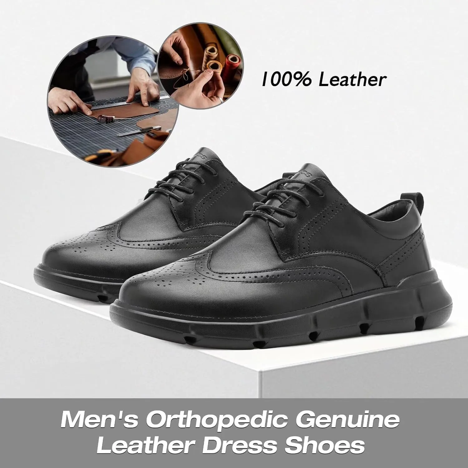 XPACS Men's Orthopedic Leather Dress Walking Shoes: Comfortable Arch Support Orthotic Plantar Fasciitis Business Formal Oxford, Flat Feet Casual Tennis Working Shoes for Foot and Heel Pain Relief