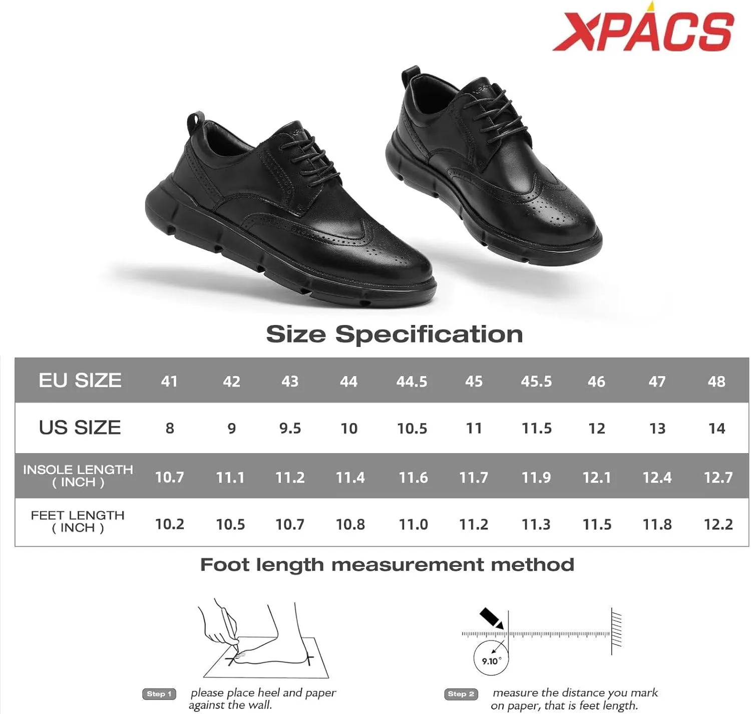 XPACS Men's Orthopedic Leather Dress Walking Shoes: Comfortable Arch Support Orthotic Plantar Fasciitis Business Formal Oxford, Flat Feet Casual Tennis Working Shoes for Foot and Heel Pain Relief